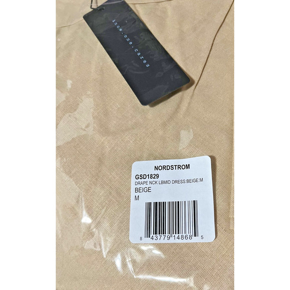 Know One Cares Linen Blend Cowl Neck Slip Midi Dress Beige Size M NWT Wedding - Picture 8 of 8